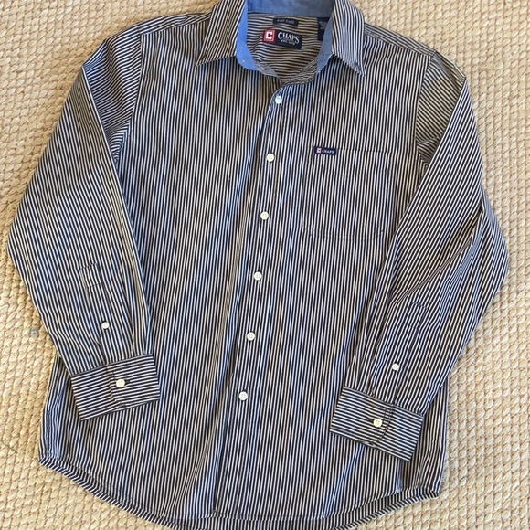 Men’s Chaps Button Down Easy Care Striped Casual Shirt Medium - Picture 1 of 6